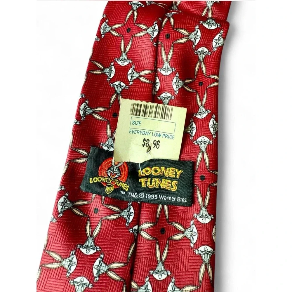 Looney Tunes Bugs Bunny Men's Red Neck Tie, Warners Brothers Vintage 1999 BNWT